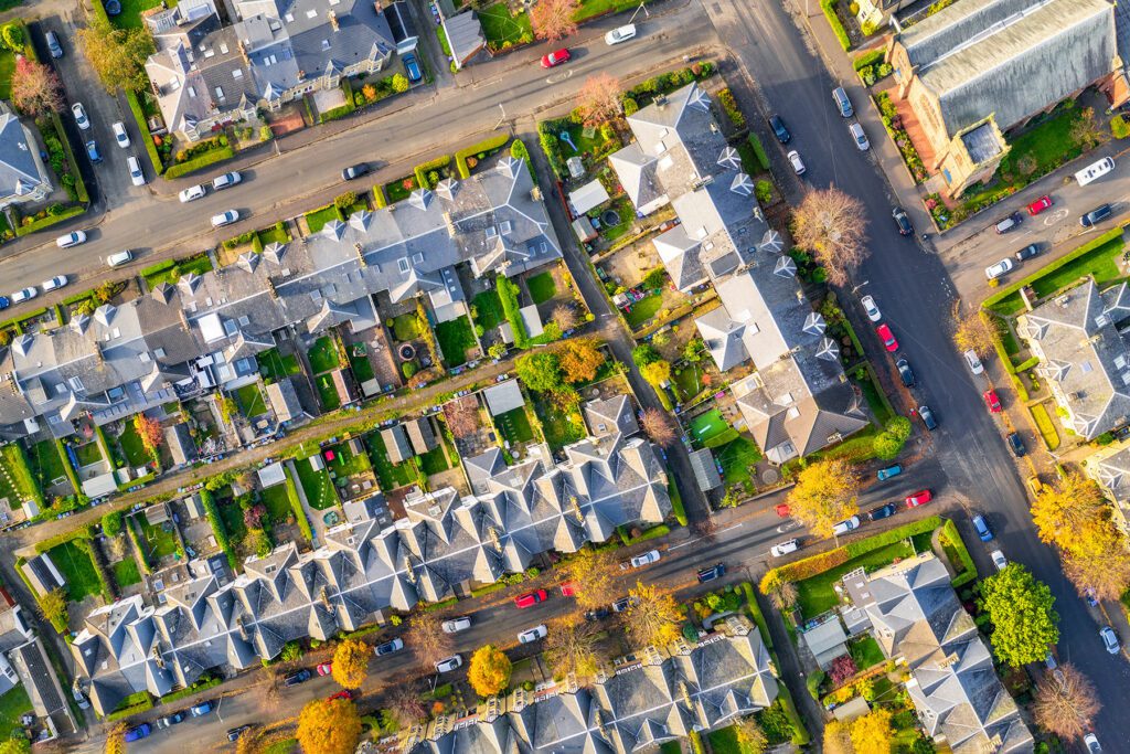 Streets of terraced houses from above