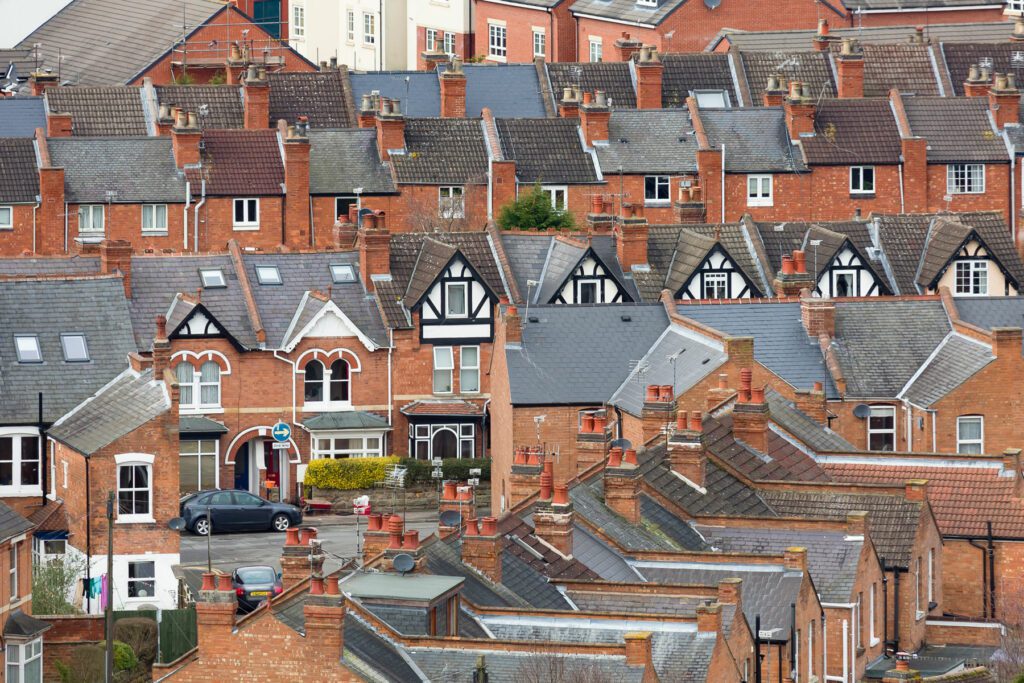 Rows of old suburban terraced houses