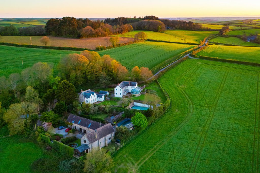 Aerial view of a farm and land