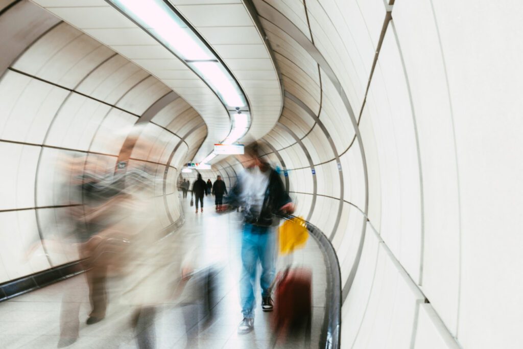 Busy commuters rushing on the subway