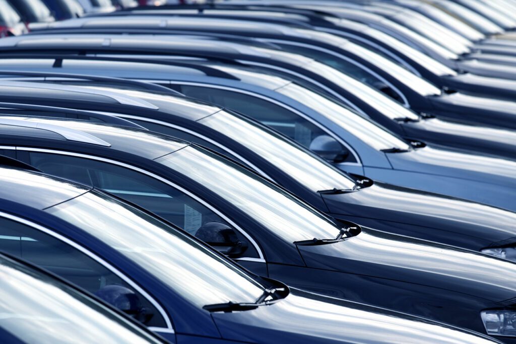 Close up with shallow depth of field of brand new cars